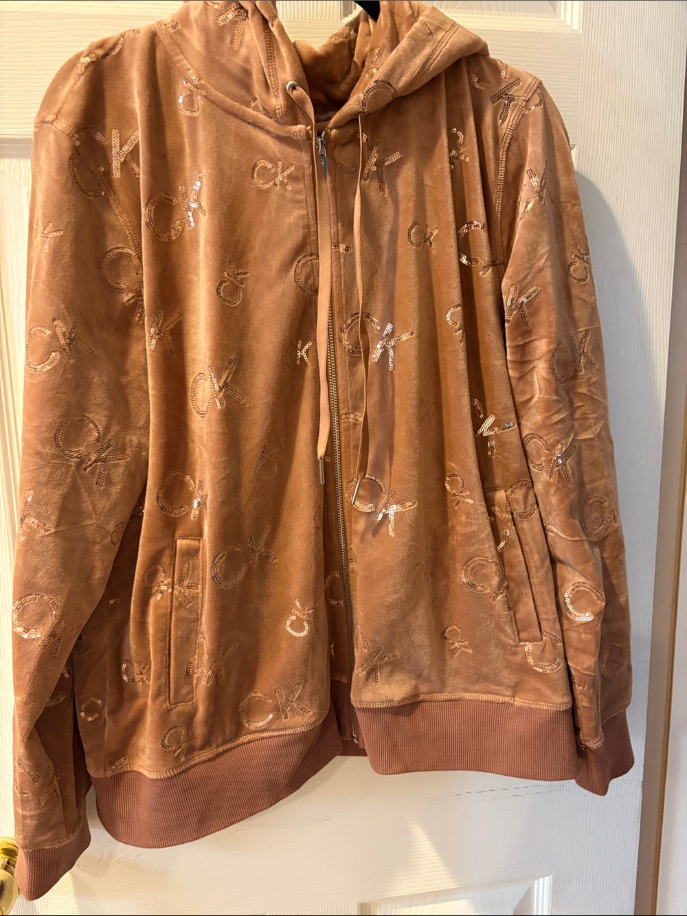 Calvin Klein Copper-Tone Velour Zip-Up Hoodie